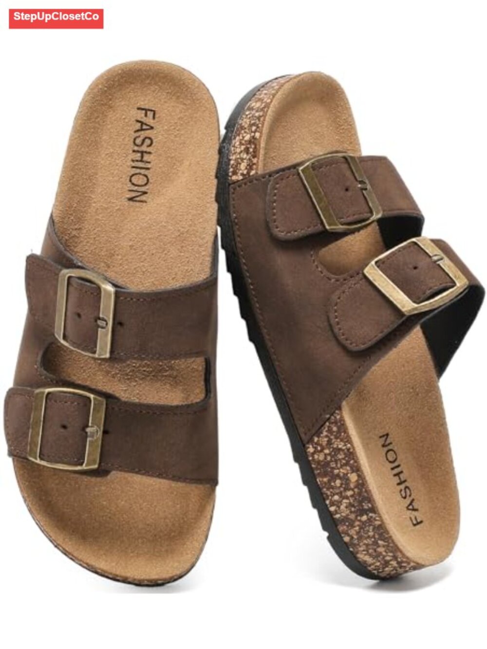 Women's Cork Footbed Slide Sandals with Arch Support Memory Foam Adjustable